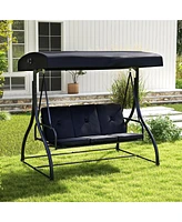 Gymax Converting Patio Swing Chair Porch Bed w/Adjustable Canopy & Thickened Cushion