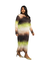 Fashion-szn Curve Plus Long Sleeve Ombre Print Midi Dress