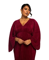 Fashion-szn Curve Plus Long Sleeve V-Neck Burgundy Maxi Dress