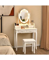 Makeup Dressing Table with Touch Switch Lighted Mirror and Cushioned Stool