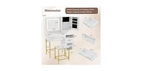 Modern Makeup Vanity Desk with Mirror and Lights and Stool Set