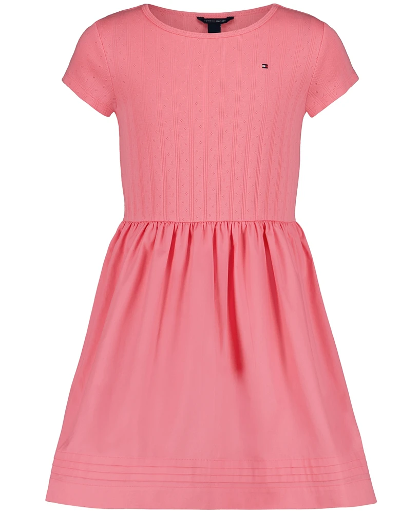 Tommy Hilfiger Toddler and Little Girls Knit To Woven Short Sleeve Dress