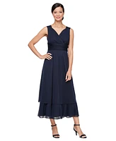 Sl Fashions Women's Surplice-Neck Jersey A-Line Dress