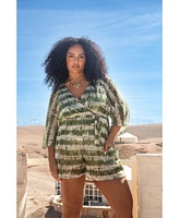 Fashion-szn Curve Women's 3/4 Sleeve V-Neck Resort Playsuit
