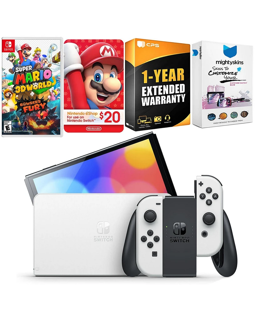 Nintendo Switch White Oled Console with Super Mario 3D World + Bowser s Fury , Nintendo $20 eShop Gift Card