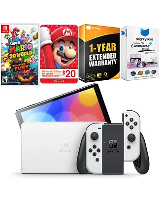 Nintendo Switch White Oled Console with Super Mario 3D World + Bowser s Fury , Nintendo $20 eShop Gift Card