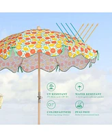 LAGarden Our Beach Portable Umbrella for Sand Beech Wood Pole Carry Bag with Printed Orange Grapefruit Cute Garden Parasol