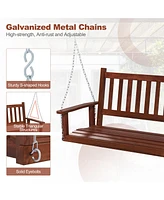 Gymax Wooden Porch Swing 2-Person Hanging Chair w/ Adjustable Galvanized Metal Chains