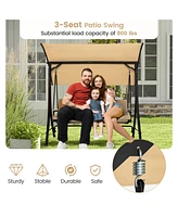 Gymax 3 Person Patio Porch Swing Outdoor Swing Chair w/ Cushions & Adjustable Canopy