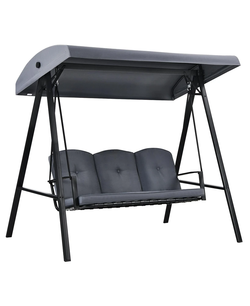Gymax 3-Person Patio Porch Swing Cushioned Outdoor Swing Chair w/ Adjustable Canopy