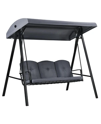 Gymax 3-Person Patio Porch Swing Cushioned Outdoor Swing Chair w/ Adjustable Canopy