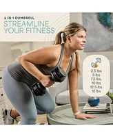 Lifepro Adjustable Dumbbell Set with Rack – 5-in-1 Quick-Change Hand Weights, 15lb, 25lb, or 43lb – Compact Adjustable Dumbbells for Men