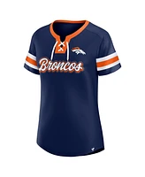 Fanatics Women's Navy Denver Broncos Iconic Bling Athena Lace-Up V-Neck T-Shirt