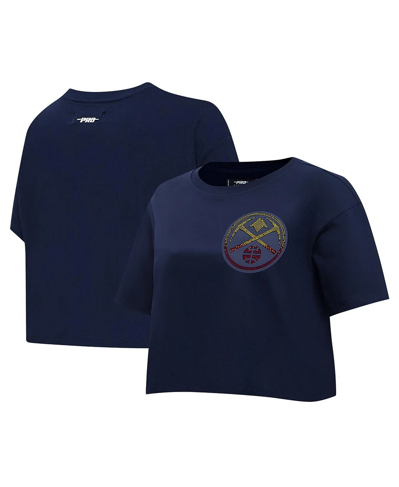 Pro Standard Women's Navy Denver Nuggets Jewels Boxy Cropped T-Shirt