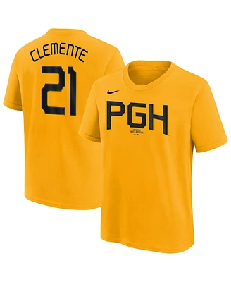 Nike Big Boys and Girls Roberto Clemente Gold Pittsburgh Pirates Fuse City Connect Name Number T-Shirt