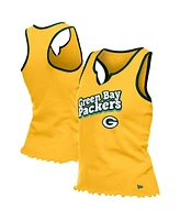 New Era Women's Gold Green Bay Packers Lettuce Hem Notch Neck Tri-Blend Tank Top