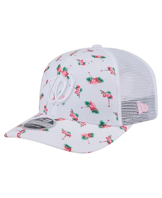 New Era Men's White Washington Nationals Flamingo Mesh Back 9SEVENTY Stretch-Snap Hat