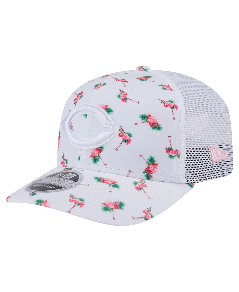 New Era Men's White Cincinnati Reds Flamingo Mesh Back 9SEVENTY Stretch-Snap Hat