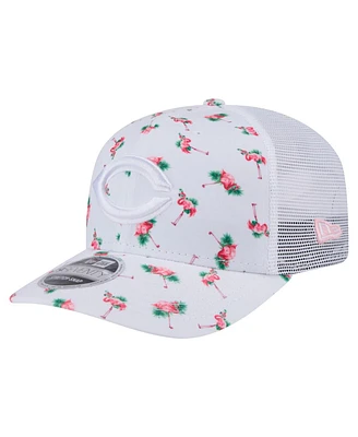 New Era Men's White Cincinnati Reds Flamingo Mesh Back 9SEVENTY Stretch-Snap Hat