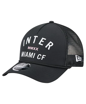 New Era Men's Black Inter Miami Cf Minimalist A-Frame 9FORTY Adjustable Hat