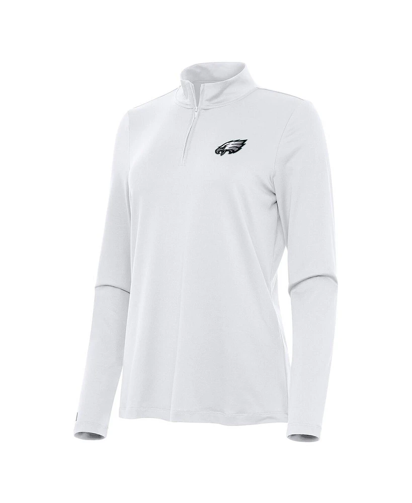 Antigua Women's White Philadelphia Eagles Reprocess Quarter-Zip Top