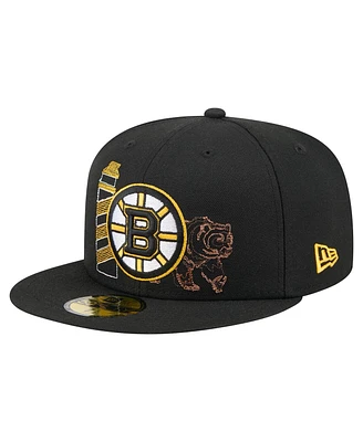New Era Men's Black Boston Bruins State Stitch 59FIFTY Fitted Hat