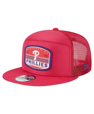 New Era Men's Red Philadelphia Phillies Split Panel 9FIFTY Trucker Snapback Hat