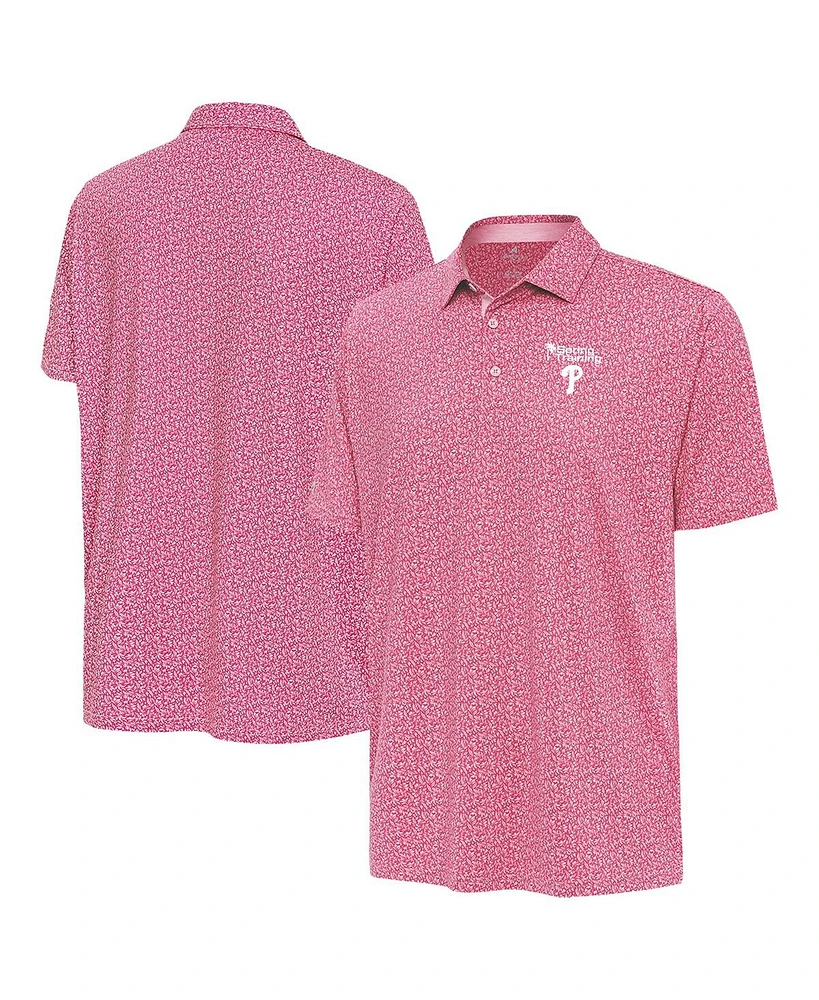 Antigua Men's Pink Philadelphia Phillies Palm Tree Spring Training Blooming Polo Shirt