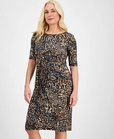 Connected Women's Printed Round-Neck Short-Sleeve Dress