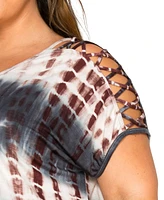 Coin 1804 Plus Tie Dye Lattice Sleeve Dolman T-Shirt