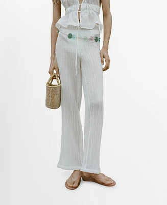 Mango Women's Bow Detail Fluid Ramie Pants