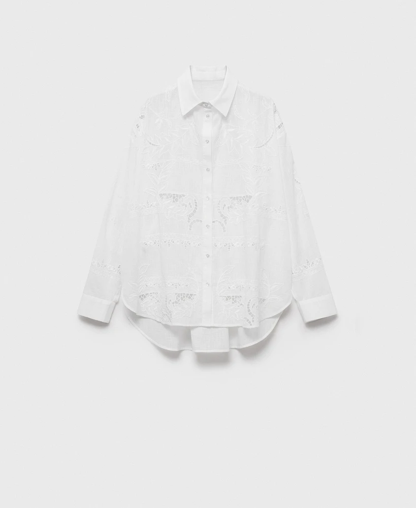 Mango Women's Oversized Embroidered Shirt