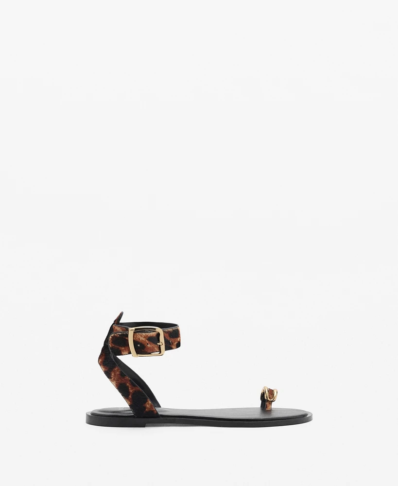 Mango Women's Animal Print Leather Sandals