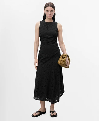 Mango Women's Openwork Embroidery Motifs Midi Dress