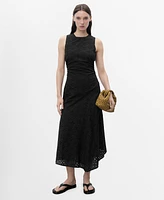 Mango Women's Openwork Embroidery Motifs Midi Dress