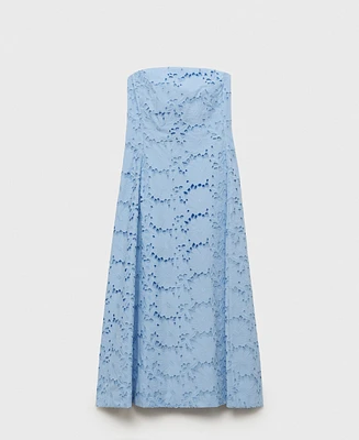 Mango Women's English Embroidered Strapless Dress