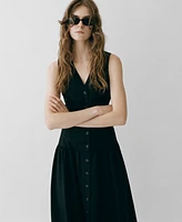 Mango Women's Belt Linen-Blend Midi Dress