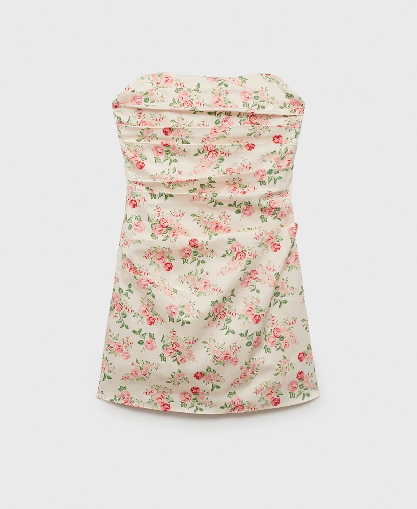 Mango Women's Strapless Floral Dress