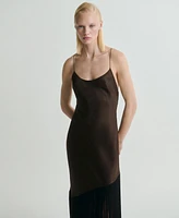 Mango Women's Fringes Detail Asymmetrical Satin Dress