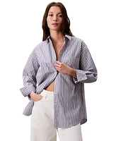Calvin Klein Jeans Women's Striped Cotton Poplin Button-Down Shirt