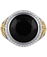 Men's Onyx & Diamond (3/8 ct. t.w.) Halo Ring in Sterling Silver & 14k Gold-Plate