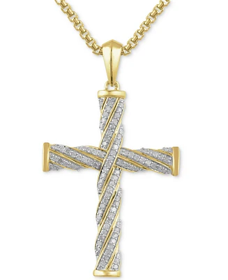 Men's Diamond Cross 22" Pendant Necklace (1/2 ct. t.w.) in 18k Gold-Plated Sterling Silver