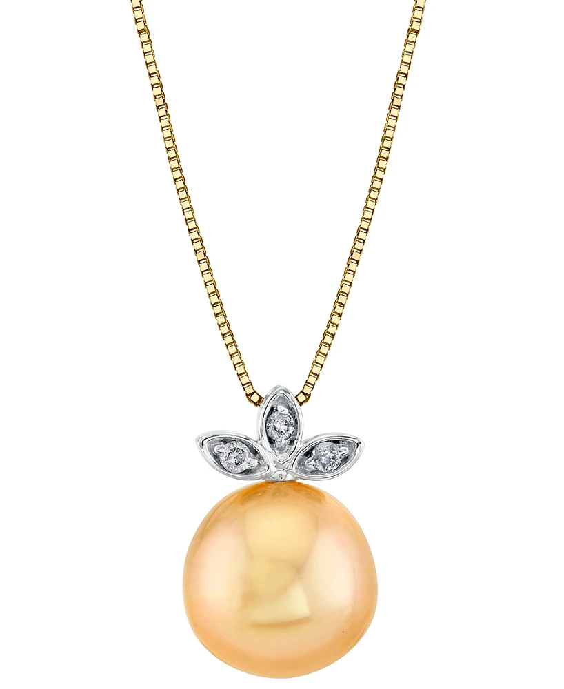 Cultured Golden South Sea Pearl (10mm) & Diamond Accent 18" Pendant Necklace in 14k Yellow Gold & 14k White Gold