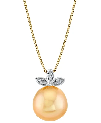Cultured Golden South Sea Pearl (10mm) & Diamond Accent 18" Pendant Necklace in 14k Yellow Gold & 14k White Gold