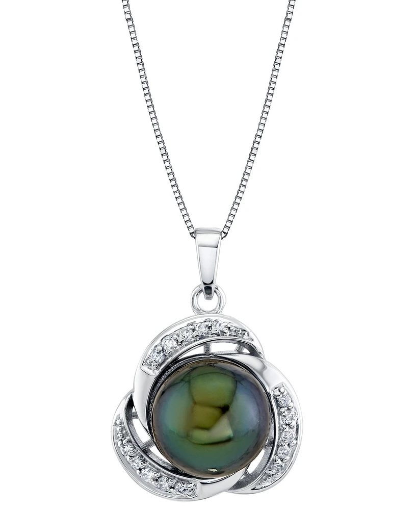Cultured Tahitian Pearl (10mm) & Diamond (1/8 ct. t.w.) 18" Pendant Necklace in 10k White Gold
