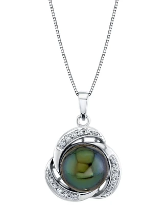 Cultured Tahitian Pearl (10mm) & Diamond (1/8 ct. t.w.) 18" Pendant Necklace in 10k White Gold