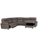 Thandler 5-Pc. Leather Chaise Sectional with 2 Power Recliners, Exclusively at Macy's