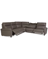 Thandler 5-Pc. Leather L Shape Sectional with 3 Power Recliners and 1 Storage Console, Exclusively at Macy's