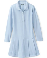 Lands' End School Uniform Girls Long Sleeve Mesh Pleated Polo Dress