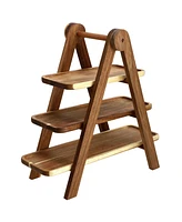 MegaChef Acacia Wood 3 Tiered Rectangular Ladder Tray Set